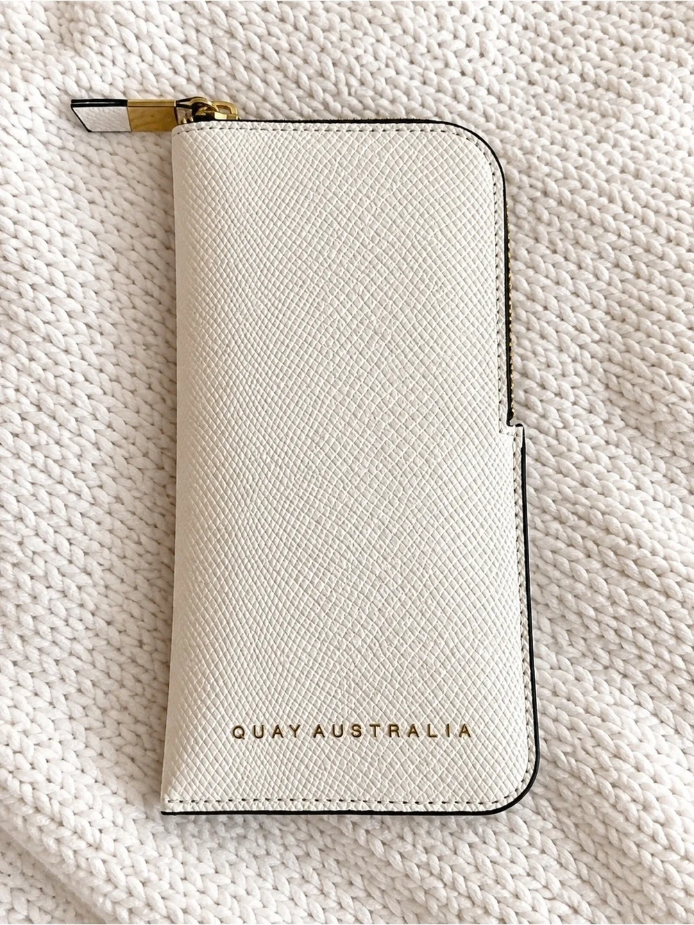 Quay Australia Cream Textured Zip Wallet Phone Case with Gold Hardware